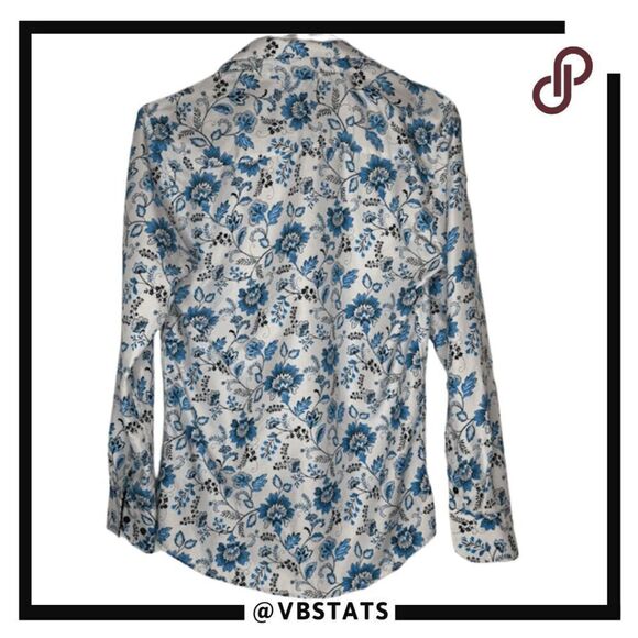 Silver Stone Men's Modern Fit Floral Button Down Shirt White Blue Size Medium - Picture 2 of 7